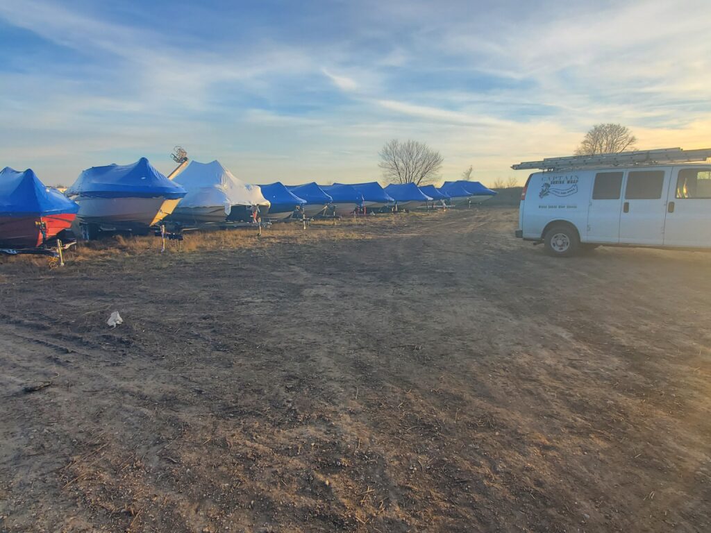 Multi-Boat Shrink-Wrap for Winter Storage at Client Location.